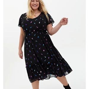 Torrid Chiffon Cocktails Flutter Sleeve Midi Dress